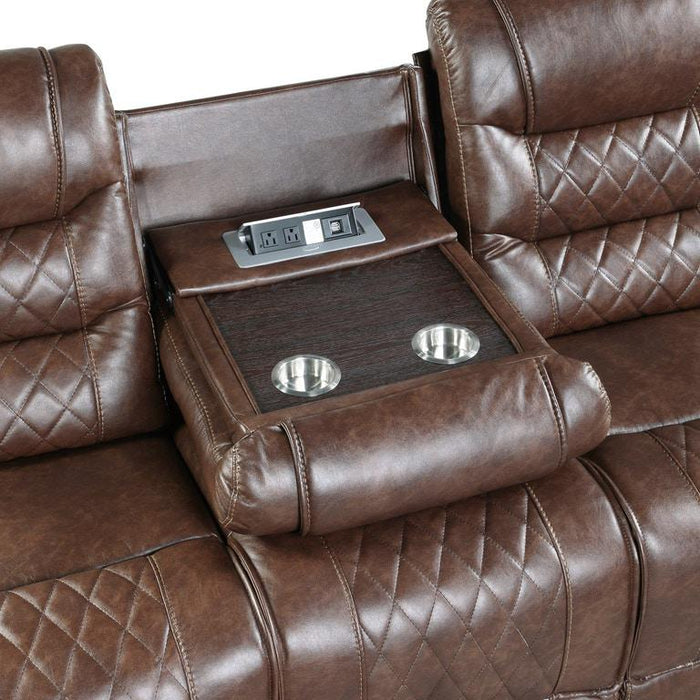 Putnam Power Double Reclining Sofa with Drop-Down in Brown 9405BR-3PW - U&U Home Budget Furniture (Carteret, NJ)
