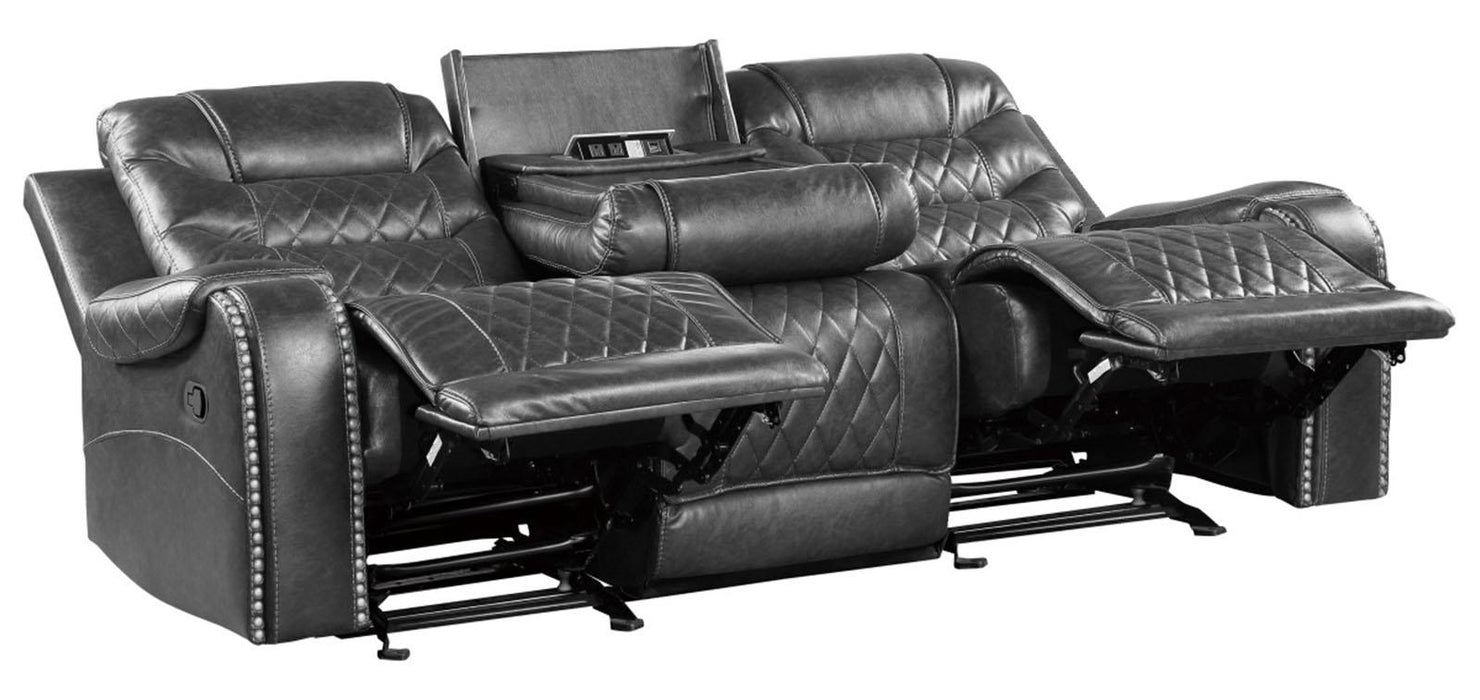 Putnam Power Double Reclining Sofa with Drop-Down in Gray 9405GY-3PW - U&U Home Budget Furniture (Carteret, NJ)