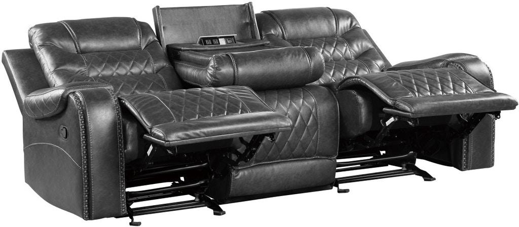 Putnam Power Double Reclining Sofa with Drop-Down in Gray 9405GY-3PW - U&U Home Budget Furniture (Carteret, NJ)
