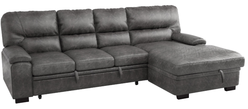 Michigan Sectional with Pull Out Bed and Right Chaise in Dark Gray - U&U Home Budget Furniture (Carteret, NJ)