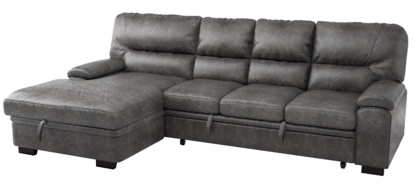 Michigan Sectional with Pull Out Bed and Left Chaise in Dark Gray - U&U Home Budget Furniture (Carteret, NJ)