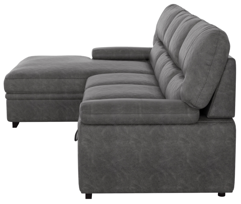 Michigan Sectional with Pull Out Bed and Left Chaise in Dark Gray - U&U Home Budget Furniture (Carteret, NJ)