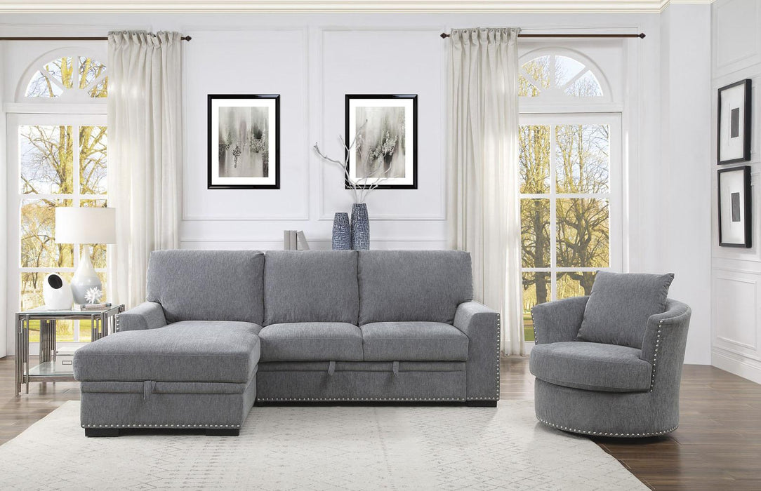 Morelia 2pc Sectional with Pull Out Bed and Left Chaise in Dark Gray - U&U Home Budget Furniture (Carteret, NJ)