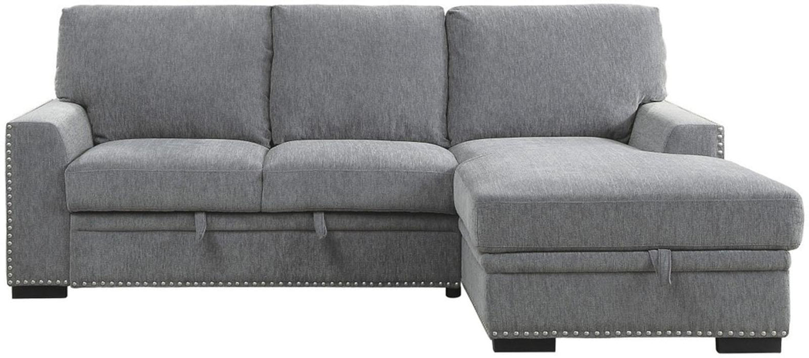 Morelia 2pc Sectional with Pull Out Bed and Right Chaise in Dark Gray - U&U Home Budget Furniture (Carteret, NJ)