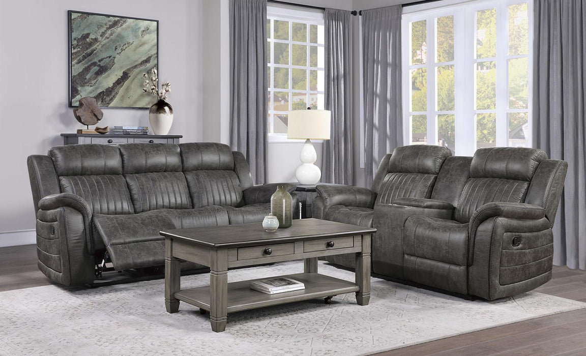 Centeroak Double Reclining Sofa in Gray 9479BRG-3 - U&U Home Budget Furniture (Carteret, NJ)