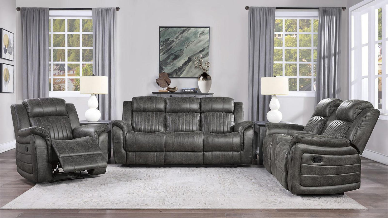 Centeroak Double Reclining Sofa in Gray 9479BRG-3 - U&U Home Budget Furniture (Carteret, NJ)