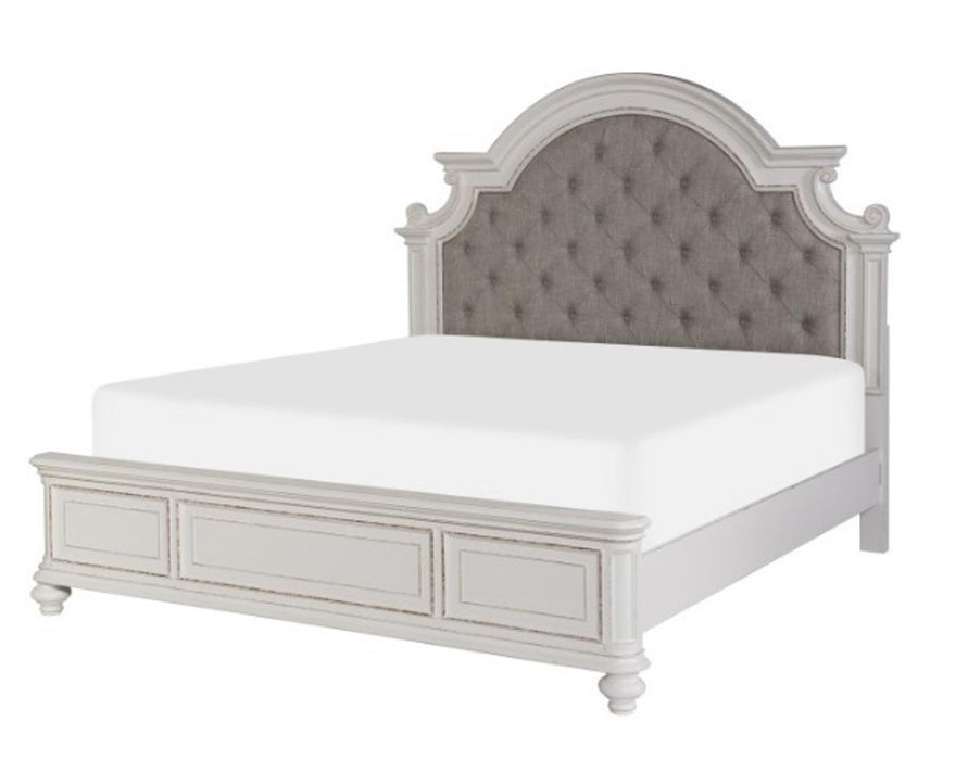 Baylesford Queen Upholstered Panel Bed in Antique White 1624W-1* - U&U Home Budget Furniture (Carteret, NJ)