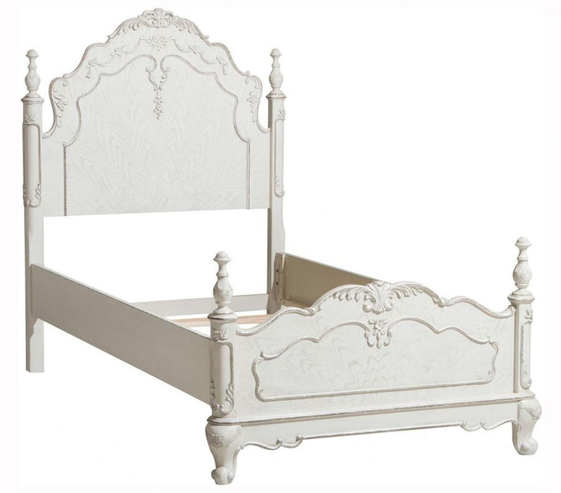 Cinderella Twin Poster Bed in Antique White - U&U Home Budget Furniture (Carteret, NJ)
