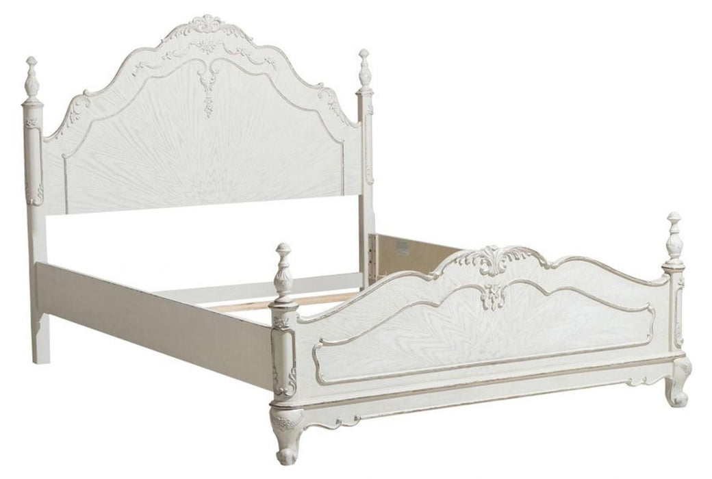 Cinderella Queen Poster Bed in Antique White - U&U Home Budget Furniture (Carteret, NJ)