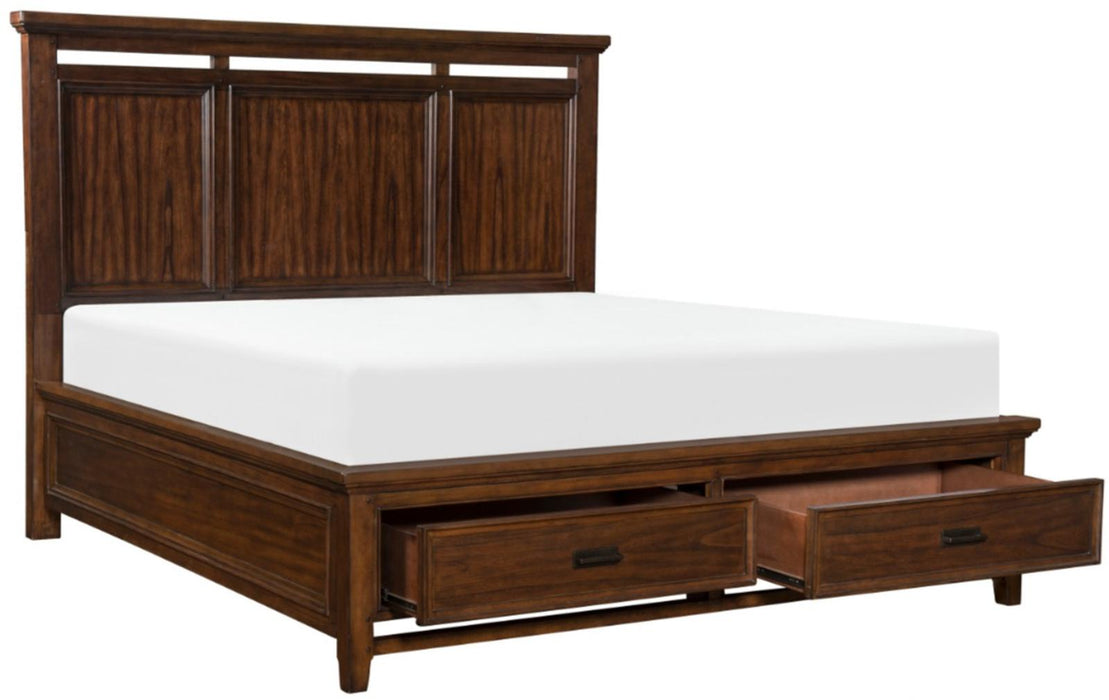 Frazier Queen Upholstered Storage Platform Bed in Dark Cherry 1649-1* - U&U Home Budget Furniture (Carteret, NJ)