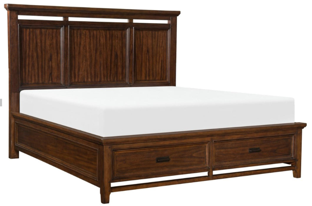 Frazier Queen Upholstered Storage Platform Bed in Dark Cherry 1649-1* - U&U Home Budget Furniture (Carteret, NJ)