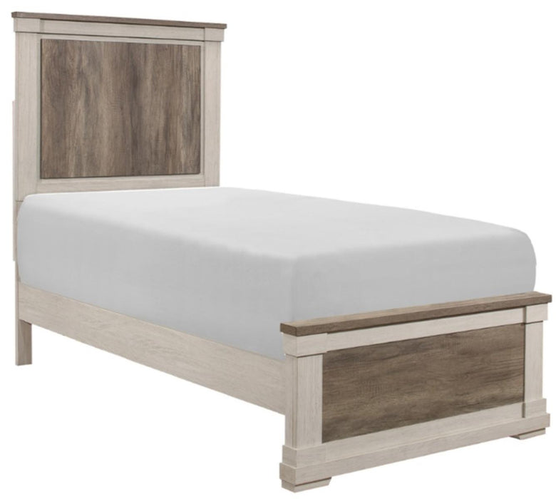 Arcadia Twin Panel Bed in White & Weathered Gray 1677T-1* - U&U Home Budget Furniture (Carteret, NJ)