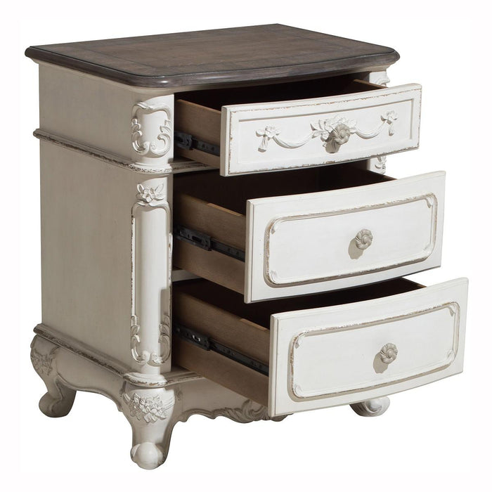 Cinderella Night Stand in Antique White with Grey Rub-Through - U&U Home Budget Furniture (Carteret, NJ)