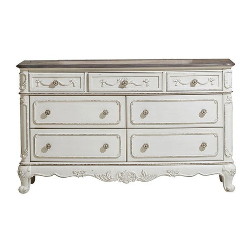 Cinderella 7 Drawer Dresser in Antique White with Grey Rub-Through - U&U Home Budget Furniture (Carteret, NJ)