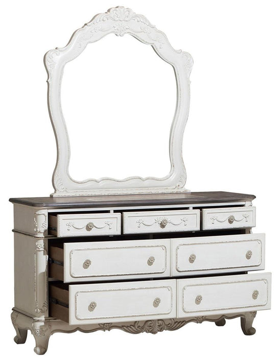 Cinderella 7 Drawer Dresser in Antique White with Grey Rub-Through - U&U Home Budget Furniture (Carteret, NJ)