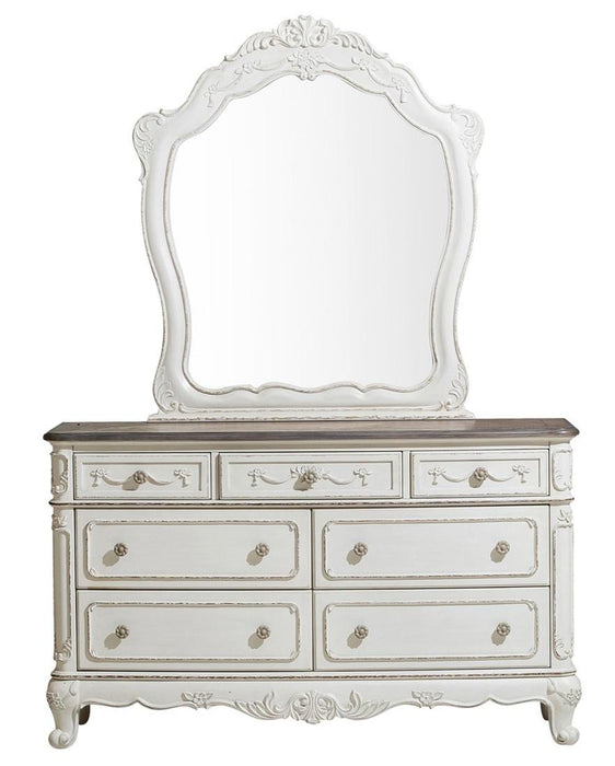 Cinderella Mirror in Antique White with Grey Rub-Through - U&U Home Budget Furniture (Carteret, NJ)