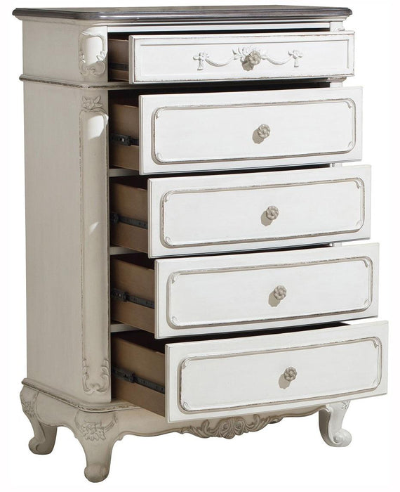 Cinderella 5 Drawer Chest in Antique White with Grey Rub-Through - U&U Home Budget Furniture (Carteret, NJ)
