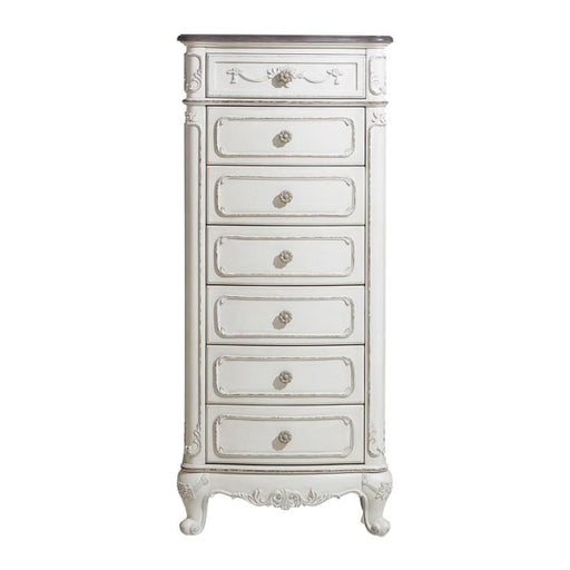 Cinderella 7 Drawer Tall Chest Antique White with Grey Rub-Through - U&U Home Budget Furniture (Carteret, NJ)