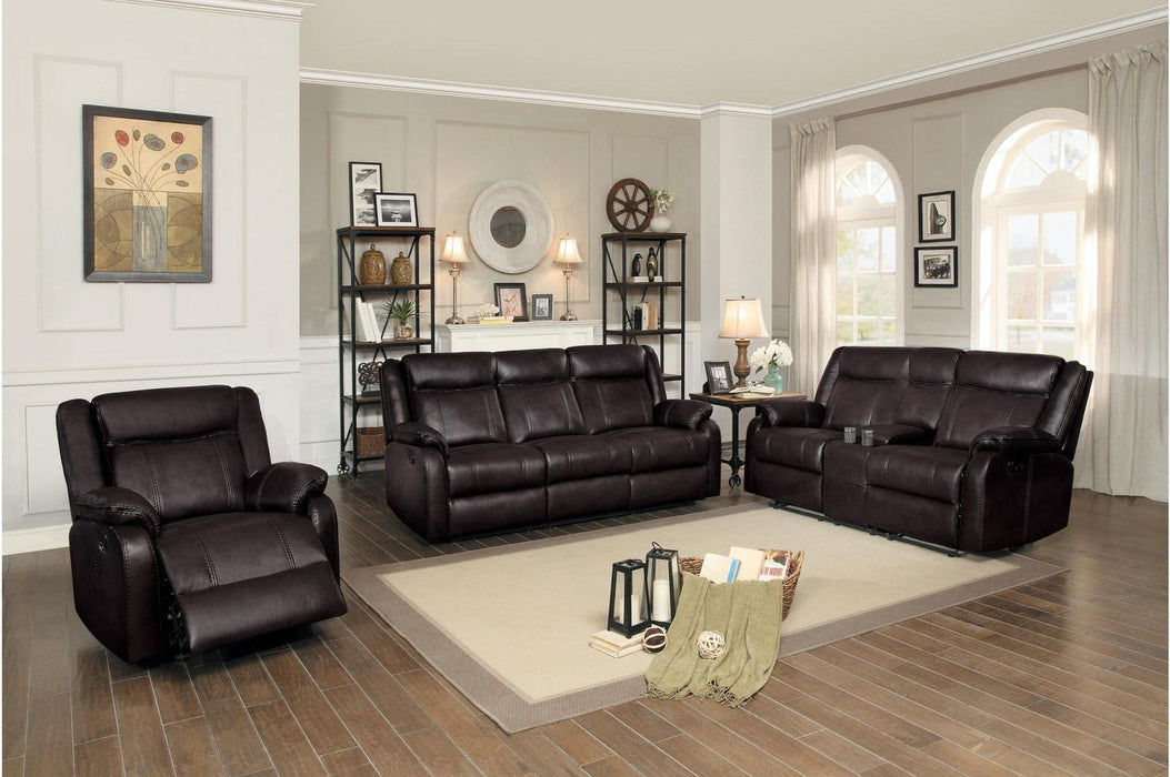 Jude Double Glider Recliner Sofa in Brown 8201BRW-3 - U&U Home Budget Furniture (Carteret, NJ)