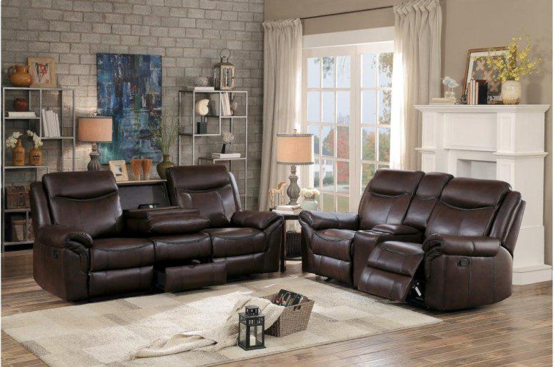 Aram Double Glider Reclining Sofa in Brown 8206BRW-3 - U&U Home Budget Furniture (Carteret, NJ)
