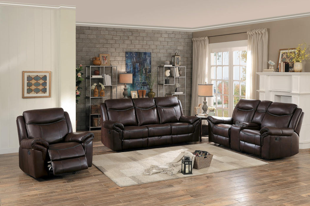 Aram Double Glider Reclining Sofa in Brown 8206BRW-3 - U&U Home Budget Furniture (Carteret, NJ)