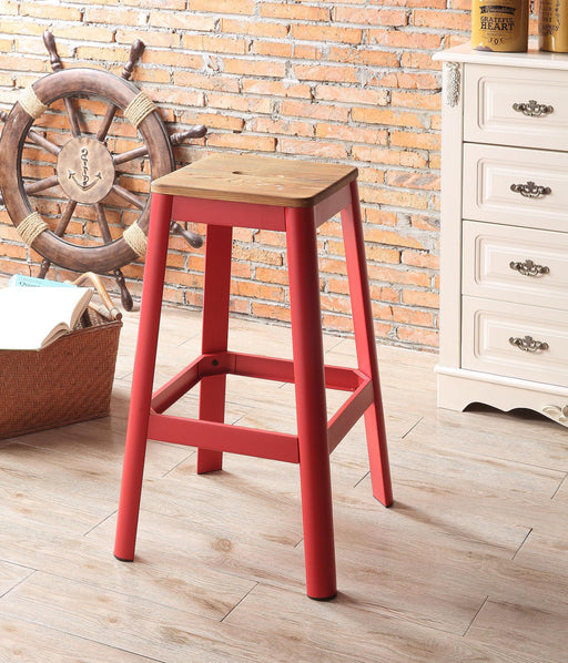 Jacotte Natural & Red Bar Stool (1Pc) - U&U Home Budget Furniture (Carteret, NJ)