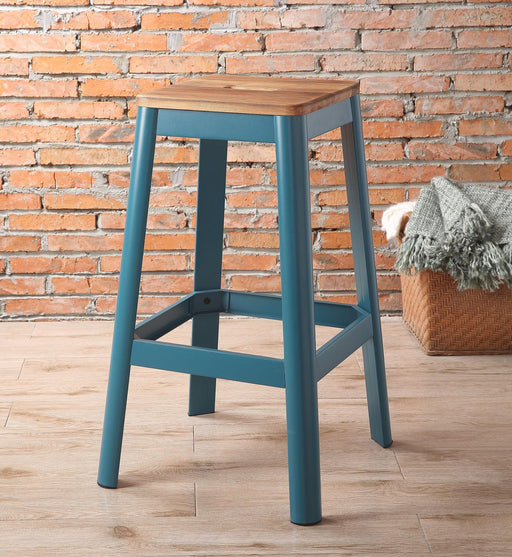 Jacotte Natural & Teal Bar Stool (1Pc) - U&U Home Budget Furniture (Carteret, NJ)
