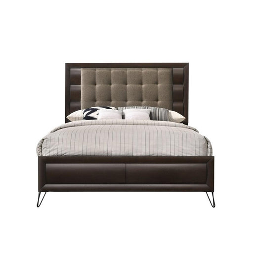 Acme Furniture Tablita Upholstered King Bed in Dark Merlot 27457EK - U&U Home Budget Furniture (Carteret, NJ)