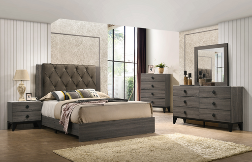 Avantika Fabric & Rustic Gray Oak Eastern King Bed - U&U Home Budget Furniture (Carteret, NJ)