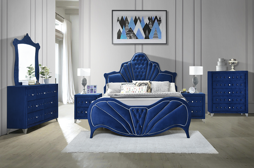 Dante Blue Velvet Eastern King Bed - U&U Home Budget Furniture (Carteret, NJ)