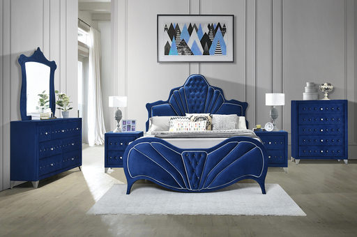 Dante Blue Velvet Queen Bed - U&U Home Budget Furniture (Carteret, NJ)