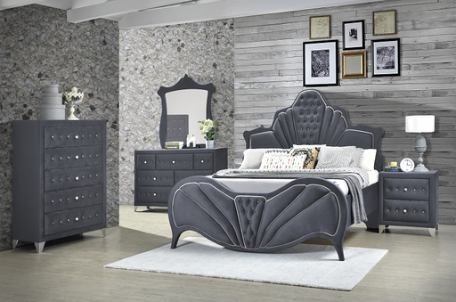 Dante Gray Velvet Queen Bed - U&U Home Budget Furniture (Carteret, NJ)
