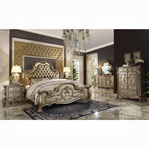 Dresden Bone PU & Gold Patina California King Bed - U&U Home Budget Furniture (Carteret, NJ)
