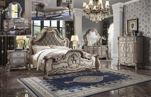 Dresden Vintage Bone White & PU Eastern King Bed - U&U Home Budget Furniture (Carteret, NJ)