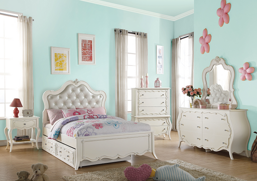 Edalene PU & Pearl White Full Bed - U&U Home Budget Furniture (Carteret, NJ)