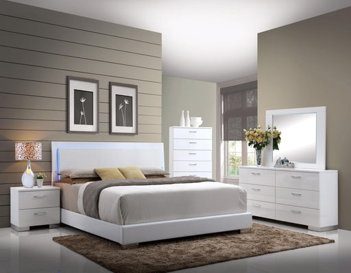 Lorimar White PU & Chrome Leg Eastern King Bed - U&U Home Budget Furniture (Carteret, NJ)