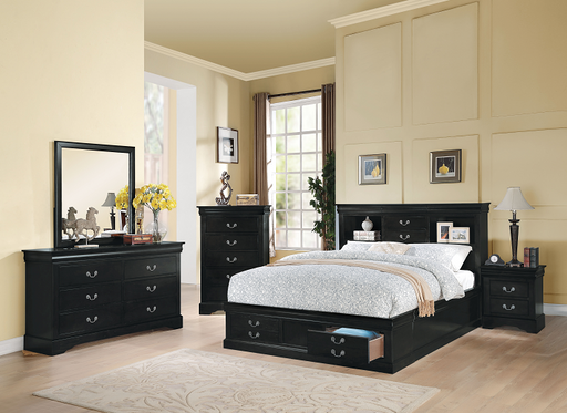 Louis Philippe III Black Eastern King Bed - U&U Home Budget Furniture (Carteret, NJ)