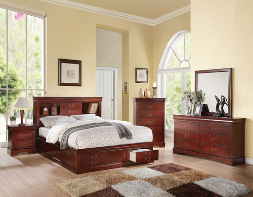 Louis Philippe III Cherry Queen Bed - U&U Home Budget Furniture (Carteret, NJ)