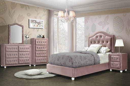 Reggie Pink Fabric Twin Bed - U&U Home Budget Furniture (Carteret, NJ)