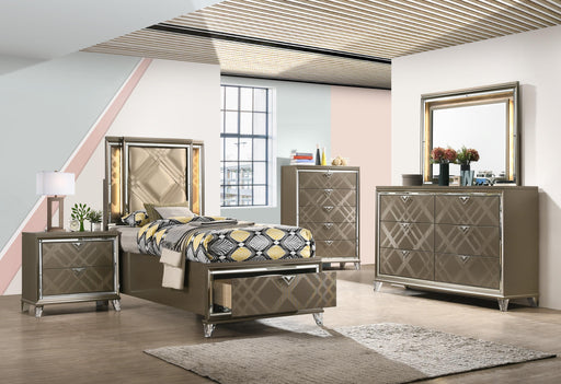 Skylar LED, PU & Dark Champagne Twin Bed (Storage & LED) - U&U Home Budget Furniture (Carteret, NJ)