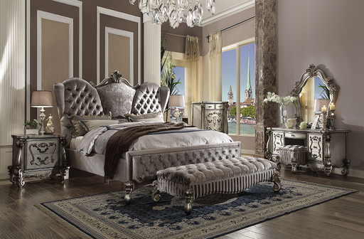 Versailles Velvet & Antique Platinum Queen Bed - U&U Home Budget Furniture (Carteret, NJ)
