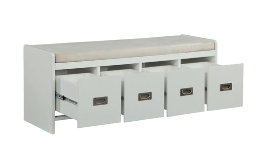 Berci Beige Fabric & White Bench w/Storage - U&U Home Budget Furniture (Carteret, NJ)