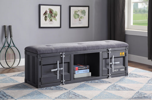 Cargo Gray Fabric & Gunmetal Bench (Storage) - U&U Home Budget Furniture (Carteret, NJ)