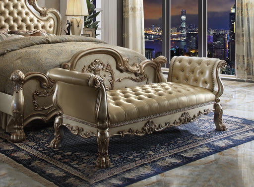 Dresden Bone PU & Gold Patina Bench - U&U Home Budget Furniture (Carteret, NJ)
