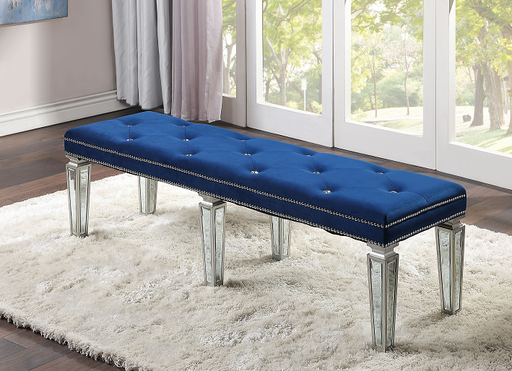 Varian Blue Velvet & Mirrored Bench - U&U Home Budget Furniture (Carteret, NJ)