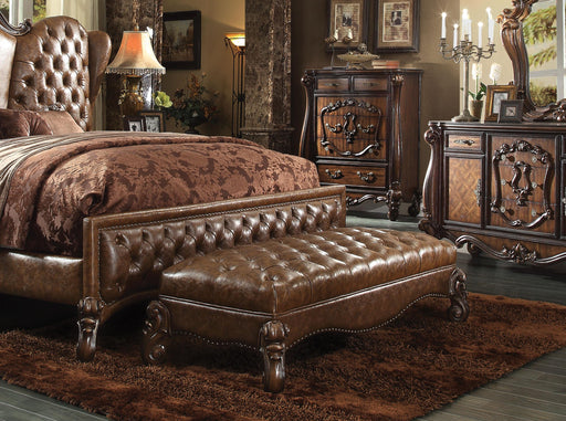 Versailles 2-Tone Light Brown PU & Cherry Oak Bench - U&U Home Budget Furniture (Carteret, NJ)