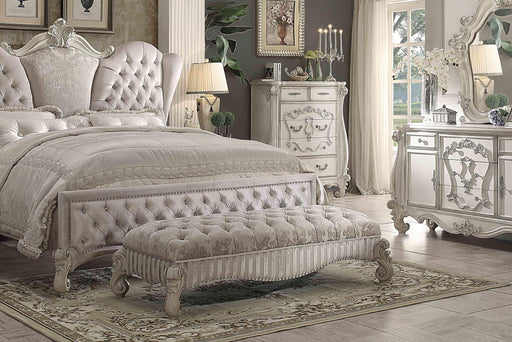 Versailles Ivory Fabric & Bone White Bench - U&U Home Budget Furniture (Carteret, NJ)