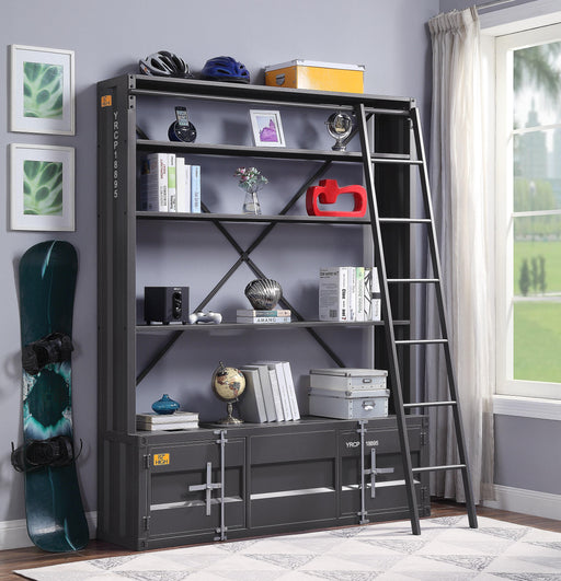 Cargo Gunmetal Bookshelf & Ladder - U&U Home Budget Furniture (Carteret, NJ)