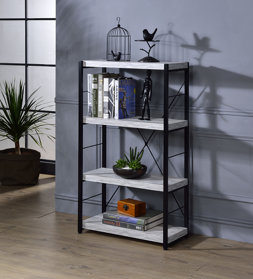 Jurgen Antique White & Black Bookshelf - U&U Home Budget Furniture (Carteret, NJ)