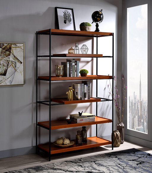Oaken Honey Oak & Black Bookshelf - U&U Home Budget Furniture (Carteret, NJ)